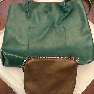Vegan Leather Tote Bag and Crossbody Bag Set